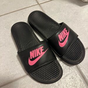 Nike Black and Pink Slides